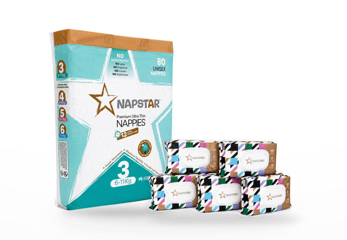 Napstar Starter Duo Size 3: a Single Pack of nappies and a 5 Pack of wipes